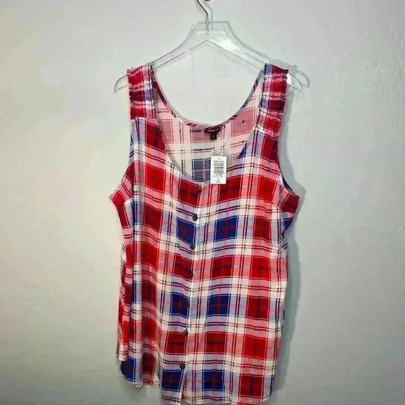 Torrid Red White Blue Button Front Plaid Tank 3 3X 22/24 NWT - Picture 3 of 8